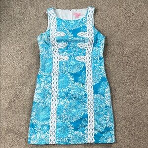 Lilly Pulitzer Mirabelle all cotton Shift Floral Lions Blue White s4 FLAWS